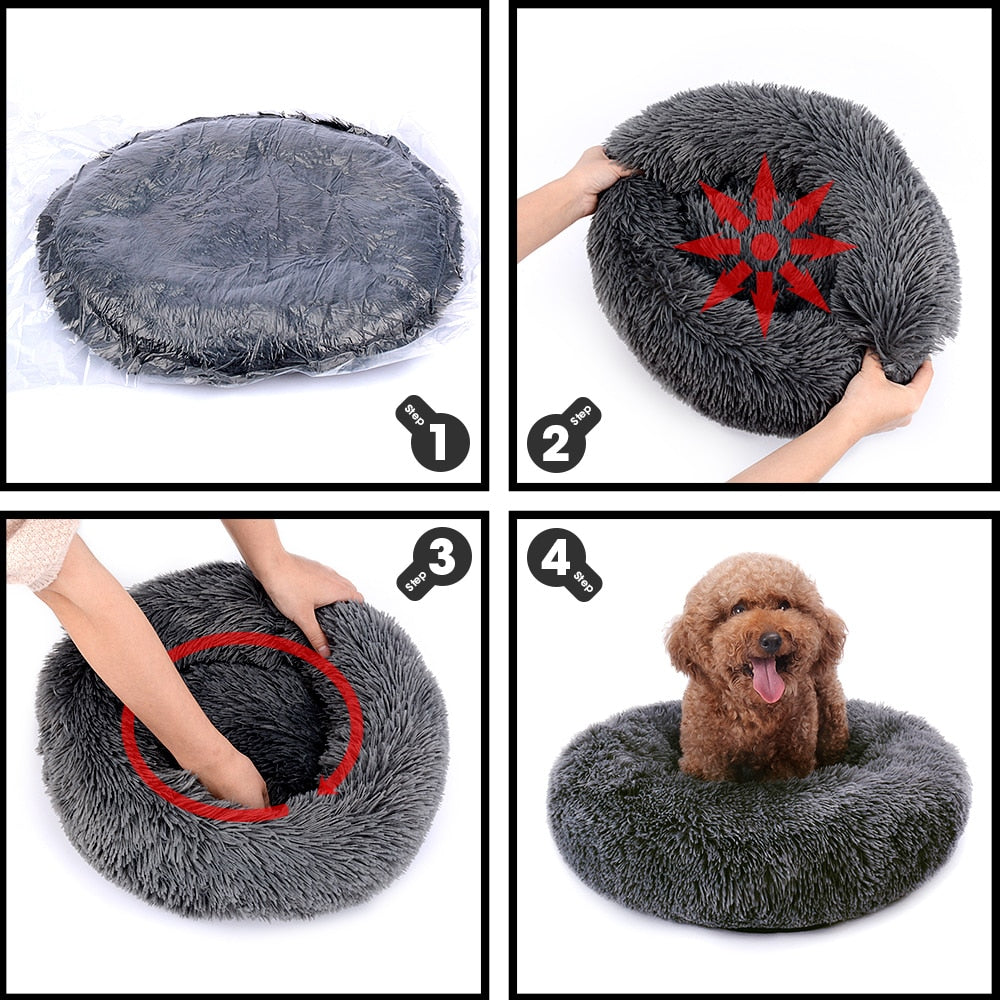 Round Dog Bed House Dog Mat Long Plush Cats Nest Dog Basket Pet Cushion Soft Warm Sleeping Pets Supplies Winter