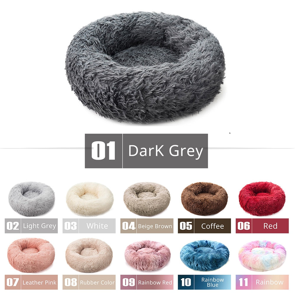 Round Dog Bed House Dog Mat Long Plush Cats Nest Dog Basket Pet Cushion Soft Warm Sleeping Pets Supplies Winter