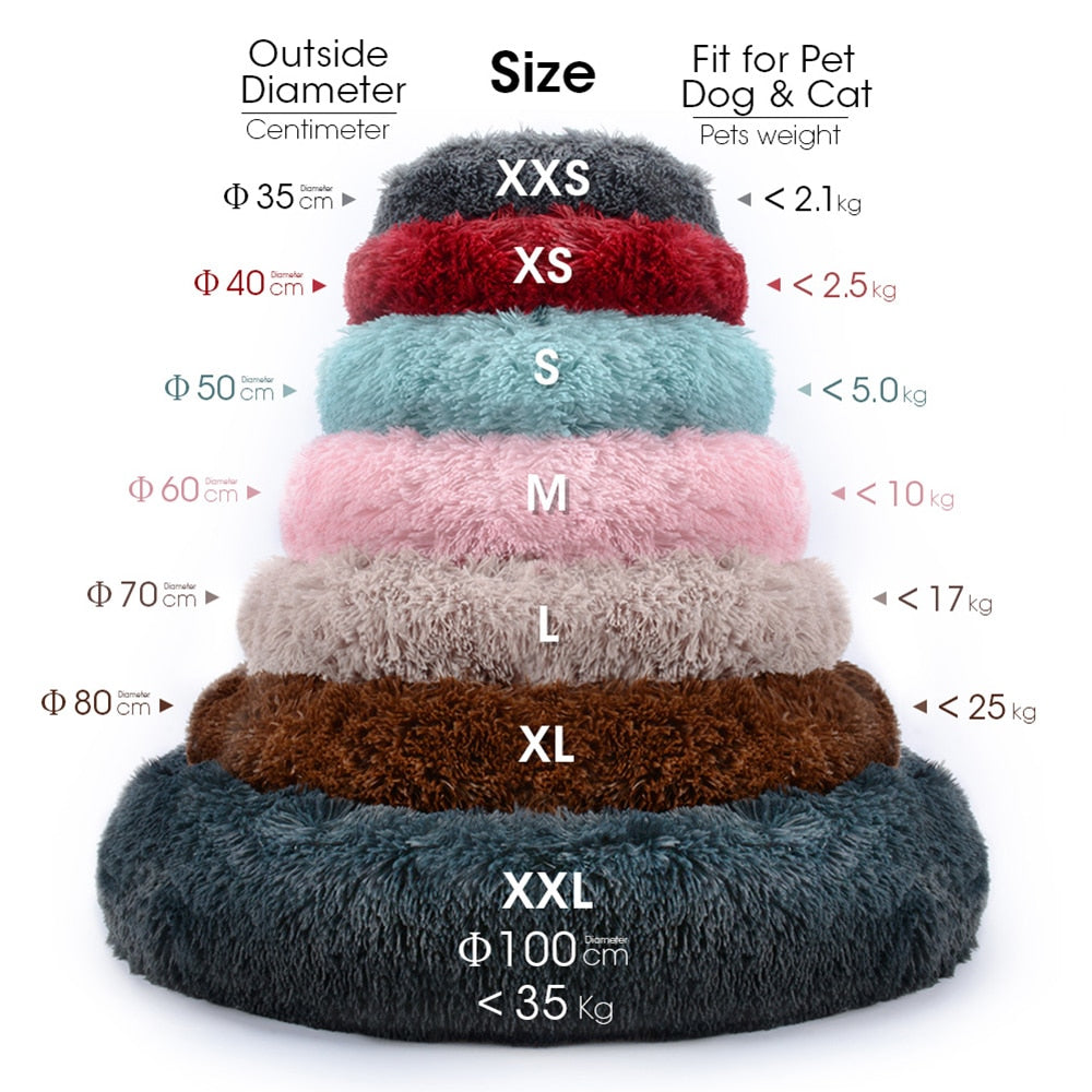 Round Dog Bed House Dog Mat Long Plush Cats Nest Dog Basket Pet Cushion Soft Warm Sleeping Pets Supplies Winter