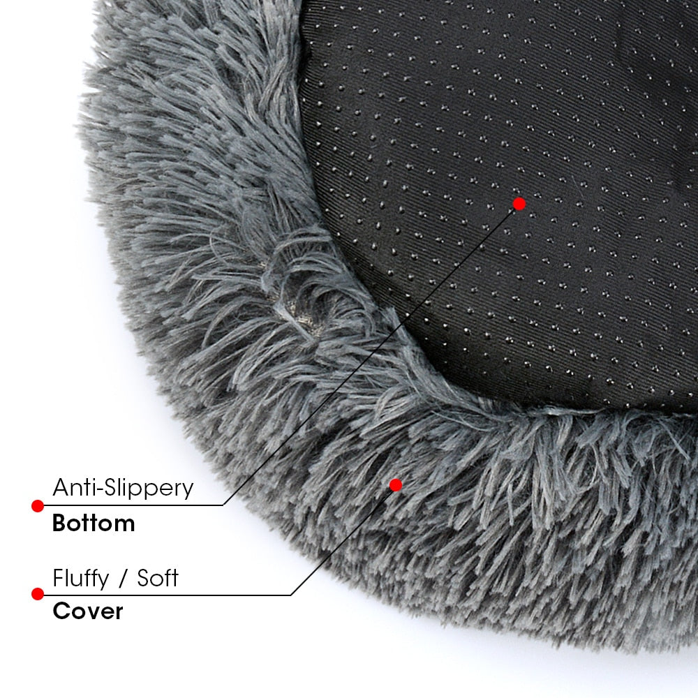 Round Dog Bed House Dog Mat Long Plush Cats Nest Dog Basket Pet Cushion Soft Warm Sleeping Pets Supplies Winter