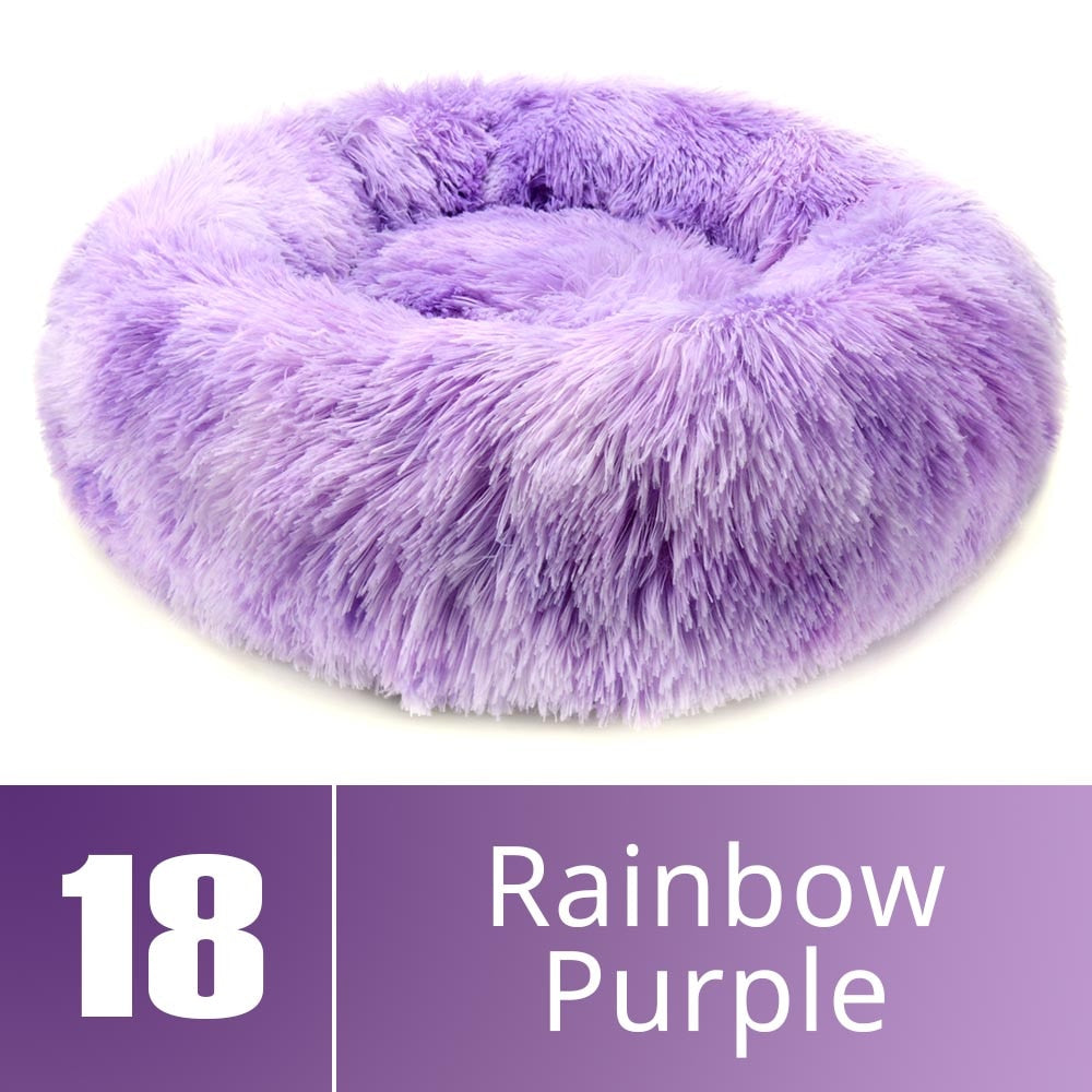 Round Dog Bed House Dog Mat Long Plush Cats Nest Dog Basket Pet Cushion Soft Warm Sleeping Pets Supplies Winter