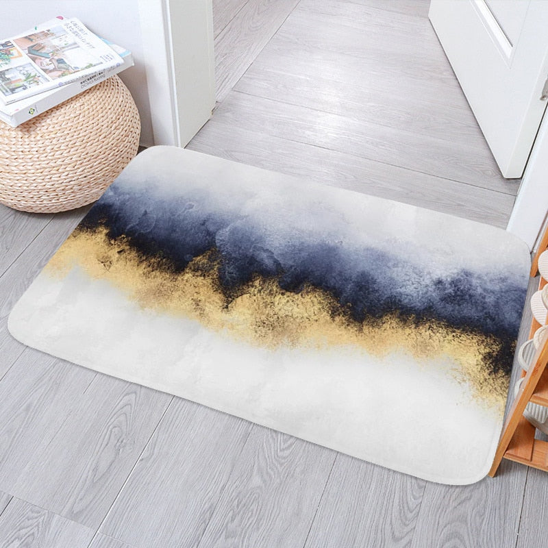 Simple Nordic Monstera Bedroom Kitchen Bath Entrance Door Mat Anti-Slip Coral Velvet Carpet Rug Stripe Soft Home Decor Doormat