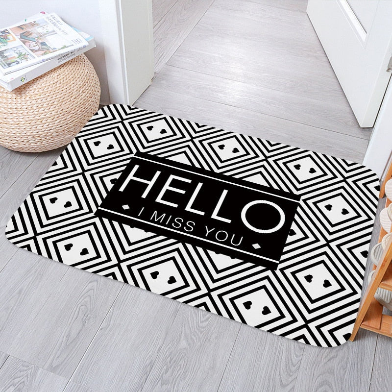 Simple Nordic Monstera Bedroom Kitchen Bath Entrance Door Mat Anti-Slip Coral Velvet Carpet Rug Stripe Soft Home Decor Doormat