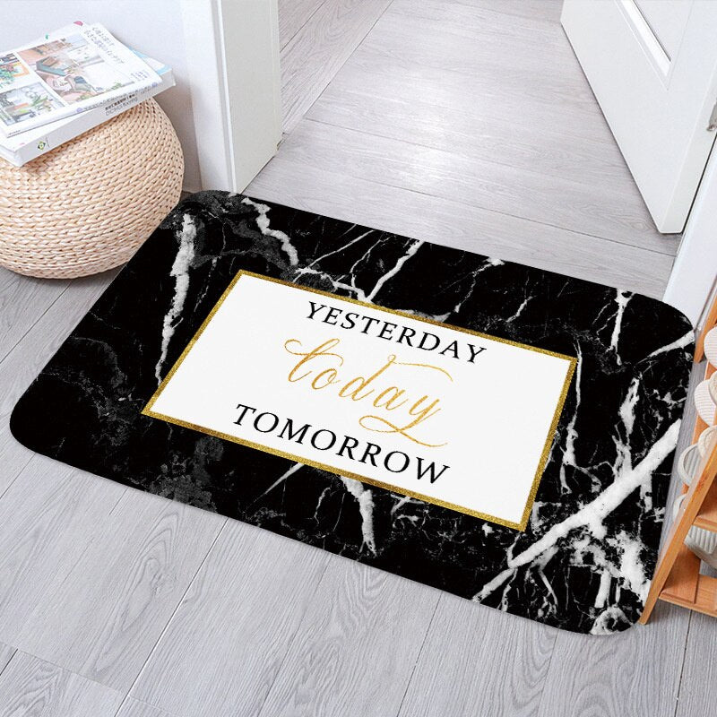 Simple Nordic Monstera Bedroom Kitchen Bath Entrance Door Mat Anti-Slip Coral Velvet Carpet Rug Stripe Soft Home Decor Doormat