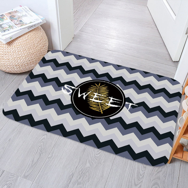 Simple Nordic Monstera Bedroom Kitchen Bath Entrance Door Mat Anti-Slip Coral Velvet Carpet Rug Stripe Soft Home Decor Doormat