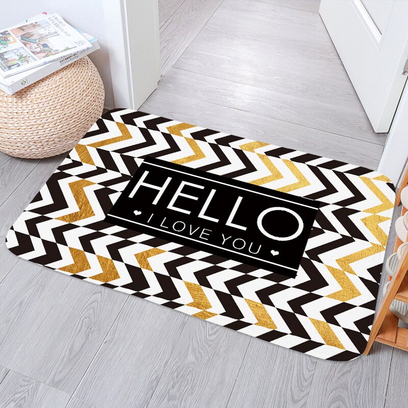 Simple Nordic Monstera Bedroom Kitchen Bath Entrance Door Mat Anti-Slip Coral Velvet Carpet Rug Stripe Soft Home Decor Doormat