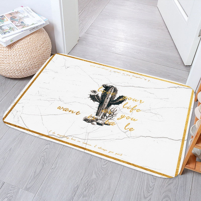 Simple Nordic Monstera Bedroom Kitchen Bath Entrance Door Mat Anti-Slip Coral Velvet Carpet Rug Stripe Soft Home Decor Doormat