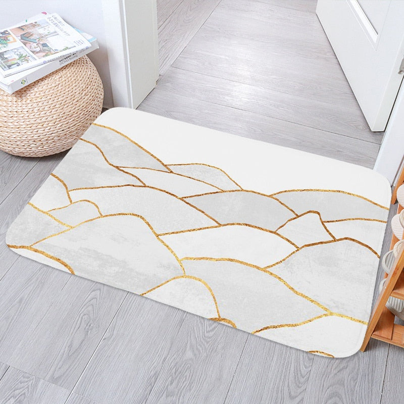 Simple Nordic Monstera Bedroom Kitchen Bath Entrance Door Mat Anti-Slip Coral Velvet Carpet Rug Stripe Soft Home Decor Doormat