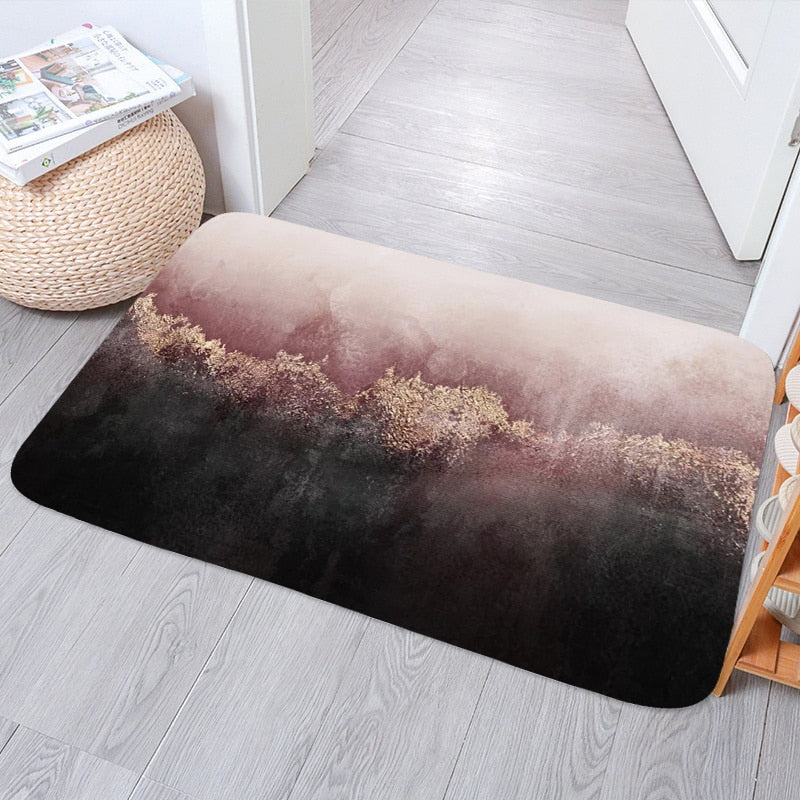 Simple Nordic Monstera Bedroom Kitchen Bath Entrance Door Mat Anti-Slip Coral Velvet Carpet Rug Stripe Soft Home Decor Doormat