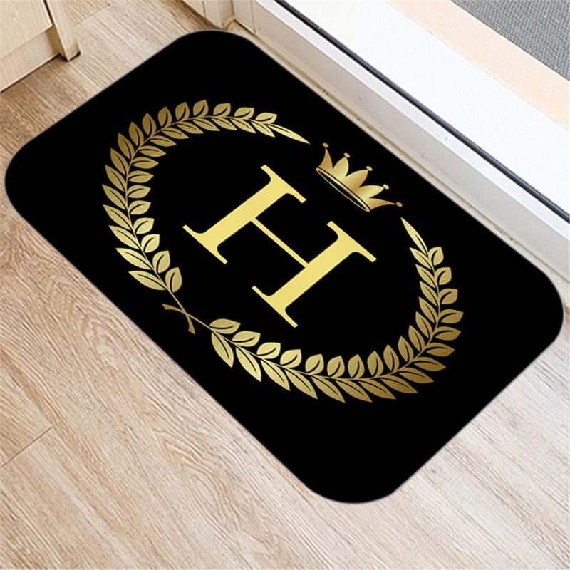 Black Carpets Golden Crown Letters Decorative Porch Doormat 40X60cm Kitchen Bathroom Anti-Slip Floor Mat Nordic Style Indoor Rug