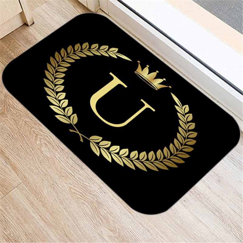 Black Carpets Golden Crown Letters Decorative Porch Doormat 40X60cm Kitchen Bathroom Anti-Slip Floor Mat Nordic Style Indoor Rug