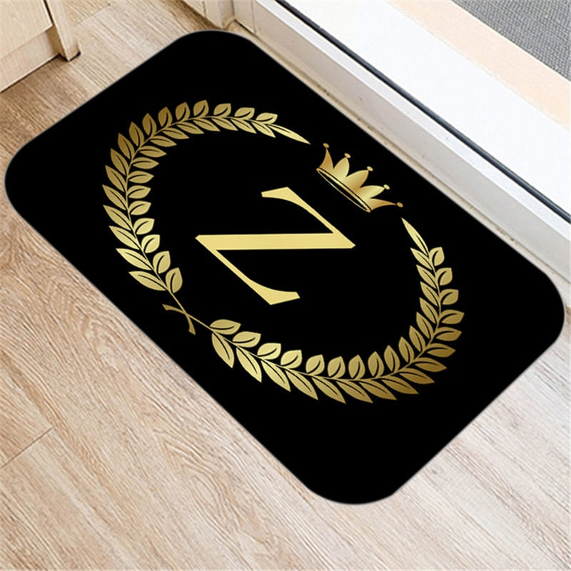 Black Carpets Golden Crown Letters Decorative Porch Doormat 40X60cm Kitchen Bathroom Anti-Slip Floor Mat Nordic Style Indoor Rug