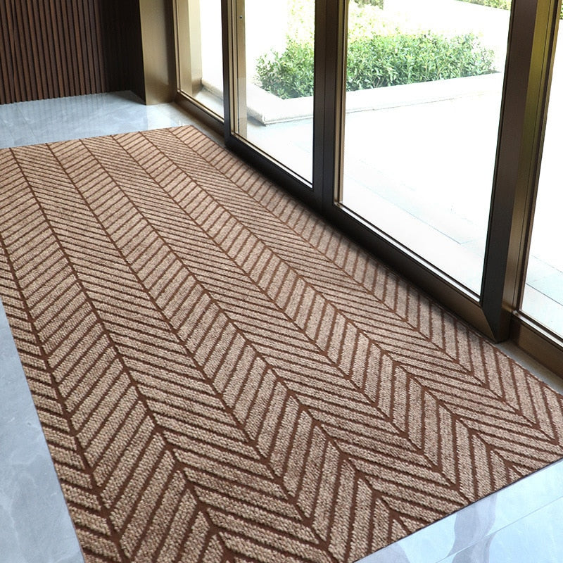 Large Long Thin Doormat for Mall Entrance Door Outdoor Indoor Striped Gray Coffee Kitchen Area Rugs Anti Slip Door Floor Mats