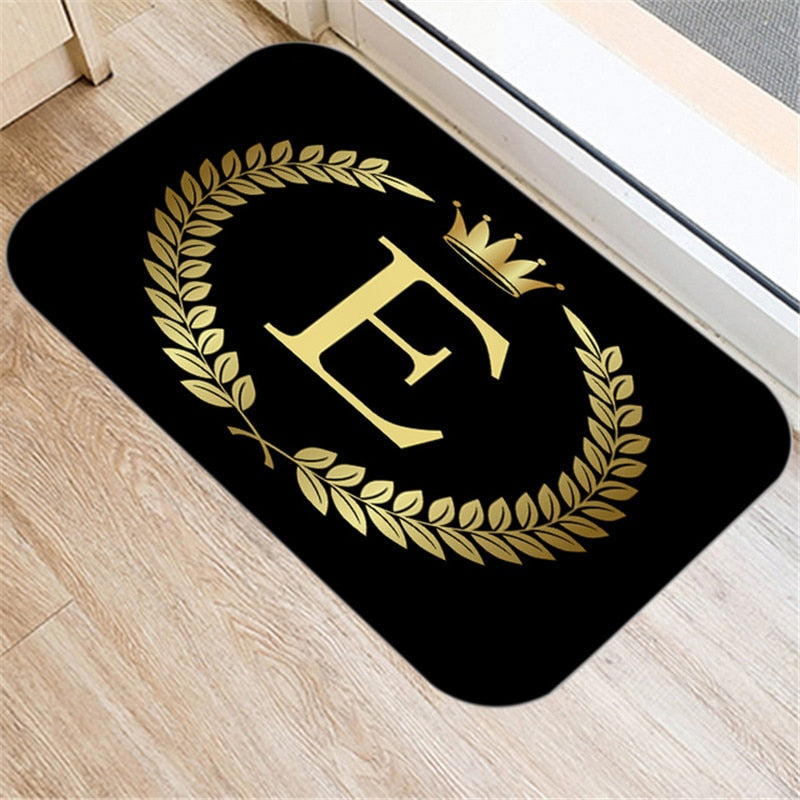 Black Carpets Golden Crown Letters Decorative Porch Doormat 40X60cm Kitchen Bathroom Anti-Slip Floor Mat Nordic Style Indoor Rug