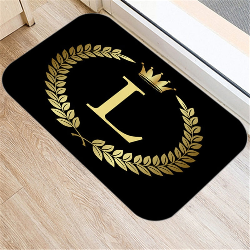 Black Carpets Golden Crown Letters Decorative Porch Doormat 40X60cm Kitchen Bathroom Anti-Slip Floor Mat Nordic Style Indoor Rug