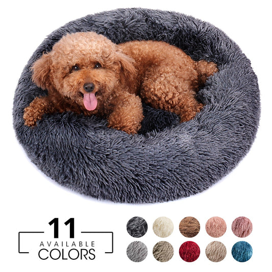 Round Dog Bed House Dog Mat Long Plush Cats Nest Dog Basket Pet Cushion Soft Warm Sleeping Pets Supplies Winter
