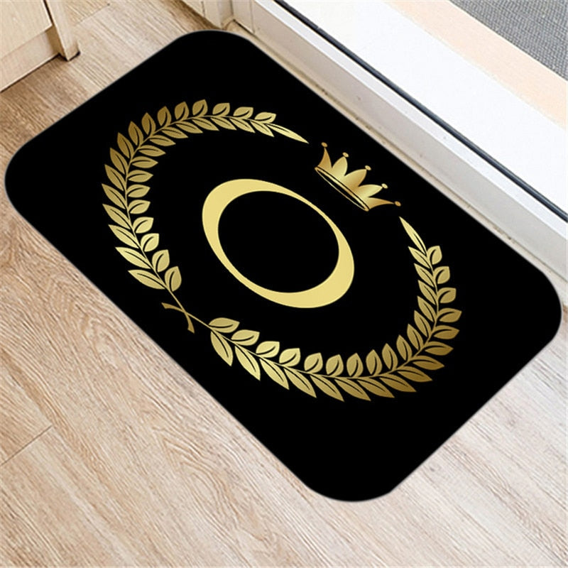 Black Carpets Golden Crown Letters Decorative Porch Doormat 40X60cm Kitchen Bathroom Anti-Slip Floor Mat Nordic Style Indoor Rug