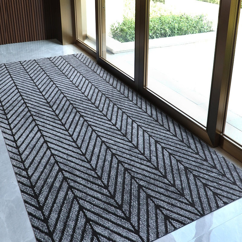 Large Long Thin Doormat for Mall Entrance Door Outdoor Indoor Striped Gray Coffee Kitchen Area Rugs Anti Slip Door Floor Mats