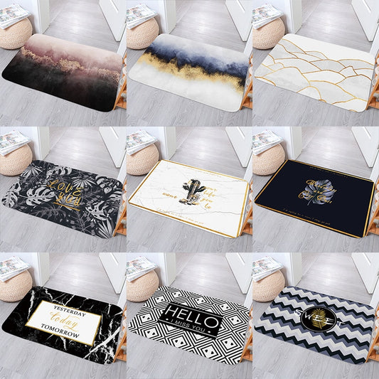 Simple Nordic Monstera Bedroom Kitchen Bath Entrance Door Mat Anti-Slip Coral Velvet Carpet Rug Stripe Soft Home Decor Doormat