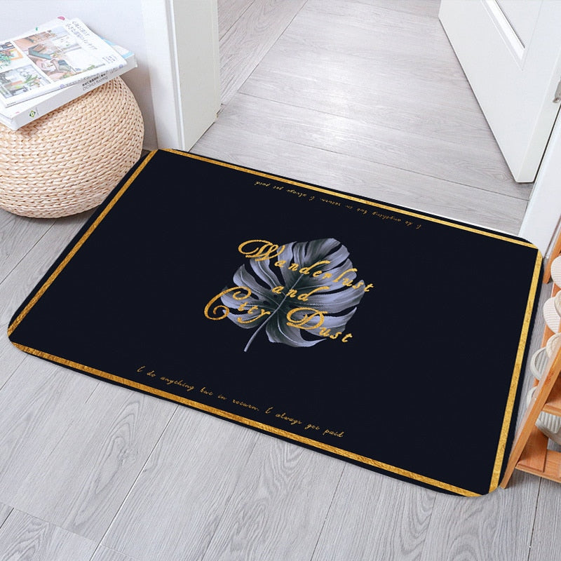 Simple Nordic Monstera Bedroom Kitchen Bath Entrance Door Mat Anti-Slip Coral Velvet Carpet Rug Stripe Soft Home Decor Doormat